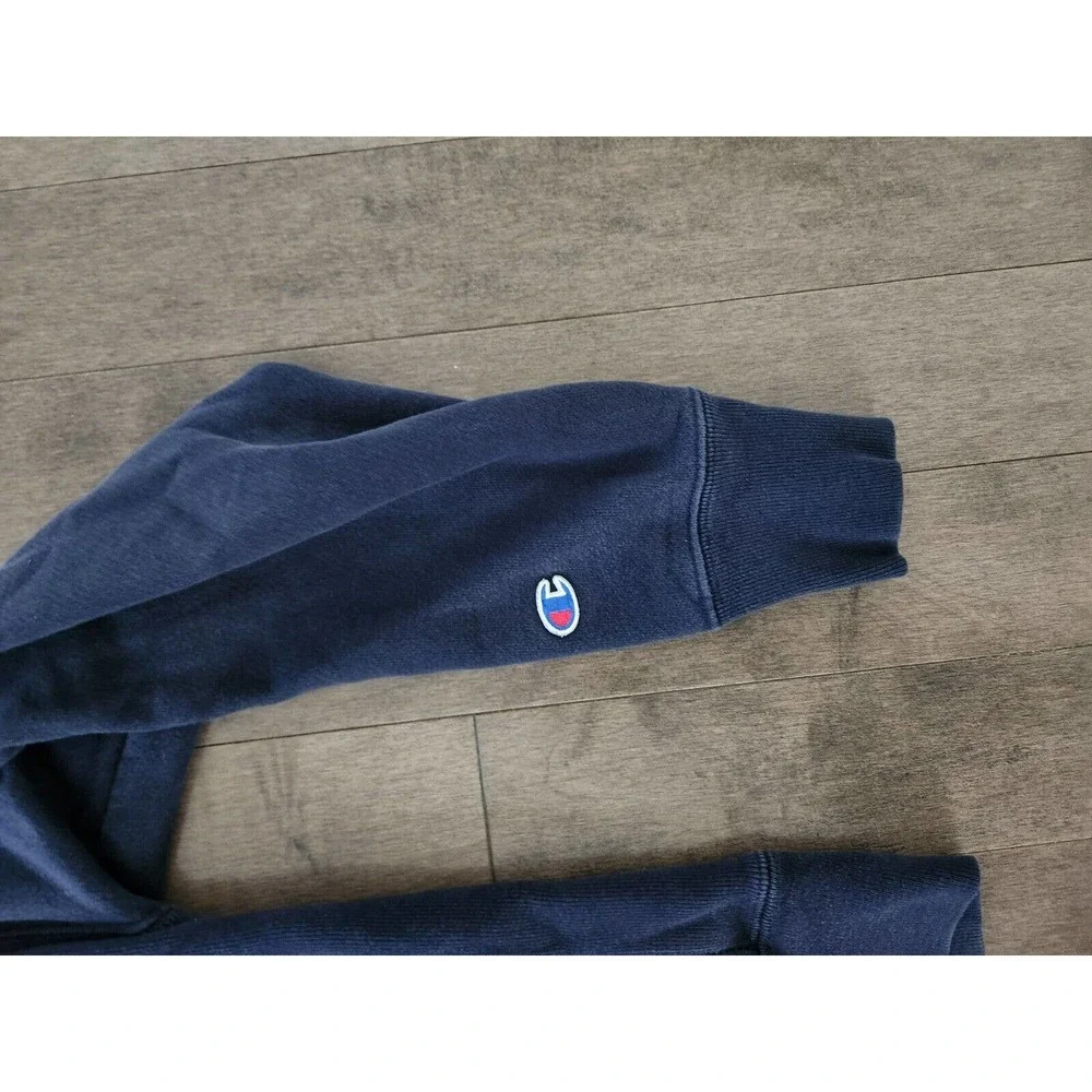 Vintage Champion Reverse Weave Navy Blue Spellout Gold Crewneck Sweatshirt Sz M - Picture 3 of 7